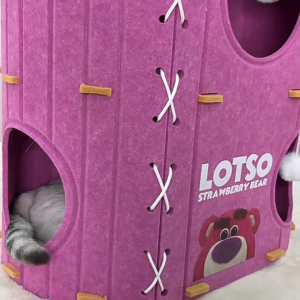 Teekland Cat House for Indoor Cats 2-Storey Large Felt Covered Cat Cave for Multiple Cats Clawsabl e Enclosed Cat Hideout Houses & Condos with Fluffy Ball