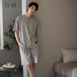 XuanJiang Mens Summer Lightweight Pure Cotton Sleepwear Short Sleeve Shorts Home Clothes Set Luxury Feelings Outdoor Wearable Large Size