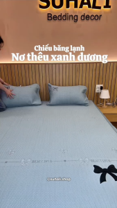 Bộ Ga Gối Điều Hoà Băng Lạnh Thêu Nơ Vải Ice Cool Nguyên Tấm Mềm Mịn Thoáng Mát Thấm Hút Mồ Hôi