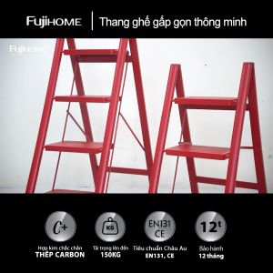 Thang ghê gấp gọn thông minh FUJIHOME SL104R bậc bản to  3-4 bậc tiện lợi- Công nghệ đúc mờ - Chống bám bụi bẩn