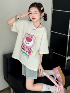 Fashionable Casual Cartoon round Neck Half Sleeve Summer T-Shirt for Girls Short Sleeve Loose Fit Breathable Sweat Absorbent