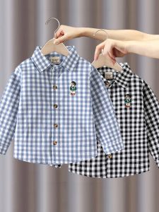 Boys Long Sleeve Cotton Shirt Casual Plaid Spring New Style Childrens Clothing Pure Cotton Comfortable Top Trendy Brand