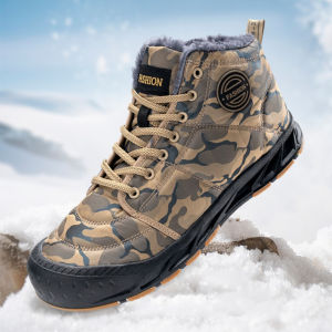 Winter Mens Snow Boots 2025 New Style Platform  Warm Fur Ankle Boots Camo Design Plush  Outdoor Non-slip Hiking Cycling Shoes