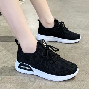 Spring Autumn Fly Knit Soft Bottom Anti Slip Casual Womens Shoes New Style Sports Fitness Running Shoes Versatile Low Heel Flat Bottom