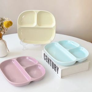 3Grid Ceramic Dinner Plates Solid Color Serving Dishes Salad Dinnerware Dining Compartment Plate Kitchen Eco-friendly Tableware