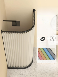 Foldable Shower Curtain Waterproof Bathroom Partition Invisible Dry Wet Separation L Type U Arc Bar None Drilling Required