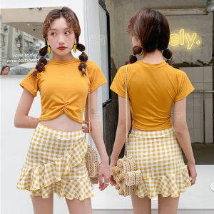 Two-Piece Swimsuit Womens Bikini with Skirt Style Slimming Conservative Design for Swimming And Hot Spring Soaking Polyester Material round Neck