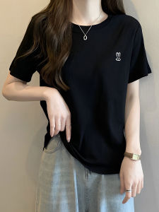 Summer Large Size Belly Covered Minimalist Chic Short Sleeve Tops Womens Plus Size Ladies Loose Slimming and All-Matching Shoulder Casual T-shirt