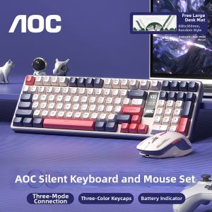 AOC | Three Mode Wireless Keyboard and Mouse Set Mechanical Feel Quiet Gaming Office RGB with Screen