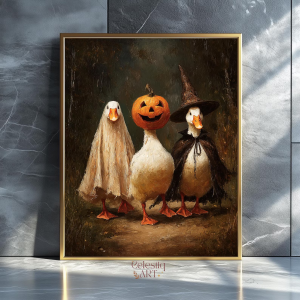 Halloween Goose Art Print Cute Halloween Wall Art Spooky Animal Digital Art Printable Fall Decor Funny Witch Ghost Pumpkin G