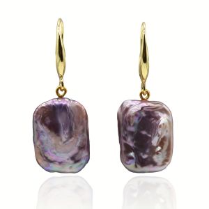 Ngọc Trai màu tím Bông Tai Hình Chữ Nhật Tự Nhiên Baroque đồ trang trí ngọc trai Bông Tai Thích Hợp Cho Hàng Ngày trang phục dự tiệc