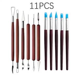 XMSJ | Wood Handle Pottery Set Wax Carving Sculpt Smoothing Shaper Pottery Clay Ceramic Tool 11PCS Sculpting Pottery Clay Tools