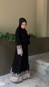 Exclusive Abaya Gamis Hitam Dress Pesta Muslimah Cemara Dubai Full Klok