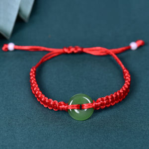 Handwoven Red String Bracelet Imitated Jade Safe Buckle Woven Five Color Rope Bracelet Festive Ethnic Style Glass Material