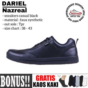NAZ DARIEL - Sepatu Sneakers Pria NAZ Kasual Sintetis Hitam Sol Dijahit Sepatu Kets Pria 100% LOKAL
