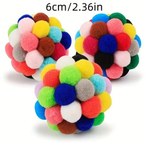 1/3PCS Cat Toys Balls Cat Plush Ball Pet Bouncy Bell Ball Toy Self Hi Colorful Pompoms Pet Soothing Toys Random Color