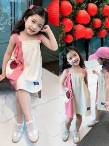 Cute Cartoon Color Block Sweet Strawberry Bear Dress