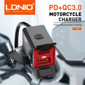 LDNIO Motorcycle USB C Fast Charger PD+QC3.0 60W Waterproof Socket Type C Cell Phone 12V/24V Vehicle-Mounted Charger Adapter
