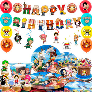 Bandai | 117pcs One Piece Anime Party Decorations & Tableware Set - One Piece Anime Party Banner Balloon Tablecloth Plates Cups etc