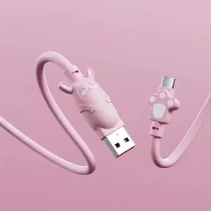 65W Cute Rabbit Fast Charging Cable - Pink Skin-friendly USB C Cable 480Mbps Stable Data Transfer Reinforced Bend Protection F