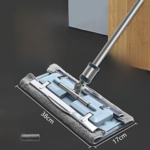 Lazymen Steel Clamp Flat Mop No Hand Wash Needed Floor Cleaning Tool Home Use Stainless Steel Pole Fine Fiber Cloth Dust Pusher