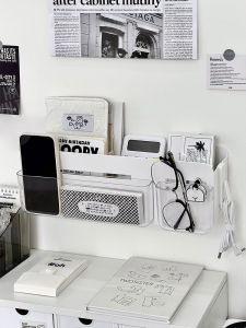 Bedside Wall-Mounted Storage Box Transparent Desktop Organizer Rack for Dormitory Plastic Rectangular Simple Style Single Layer