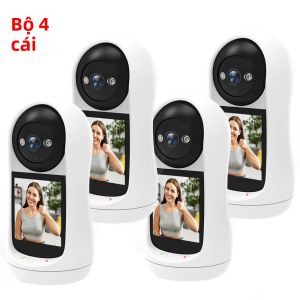4 Cái-Gói Camera Wifi PTZ Màn Hình IPS 28 Inch Màn Hình Trẻ Em 4MP Với Chức Năng Phát Hiện Âm Thanh Camera An Ninh Trong Nhà Màu Trắng