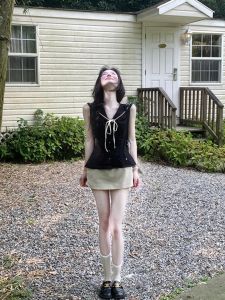 VKSOD | Miu Style Navy Collar Sleeveless Shirt Vest High Waist A-Line Mini Skirt Set Womens Casual Summer Fashion Two-Piece Suit