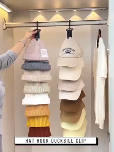 BHQ 8 Clips Cap Rack with Free Traceless Hook Portable Hat Rack Foldable Space Saving Hat Storage Organizer