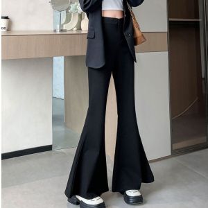 High Waist Slimming Flared Pants Womens Suit Fish Tail Pants Spring Summer Trendy Cotton Polyester Stretch Fabric Casual Trousers