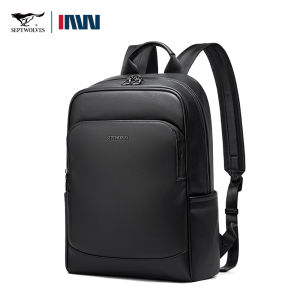 SEPTWOLVES กระเป๋าเป้สะพายหลังใส่โน๊ตบุ๊คสีดำมาใหม่ผู้ชายถึงกระเป๋าสะพายหลังหนังแท้กันน้ำระดับไฮเอนด์พร้อมที่เก็บแล็ปท็อปกระเป๋าใบใหญ่สำหรับธุรกิจออฟฟิศชาย