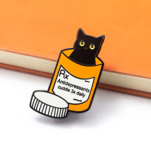Animal Black Cat Badge Rx Antidepressants Cuddle 3x Daily Enamel Pin Brooch Medicine Pharmacist Nurse Jewelry Bag Accessories