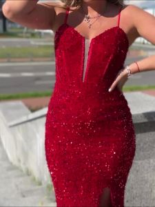 Romagic Cổ V Sâu Hở Lưng Đính Sequin Váy Dự Tiệc Cưới Không Tay Co Giãn Dài Đến Sàn Cho Sự Kiện Tốt Nghiệp Vũ Hội