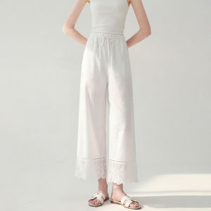 High Waist Tie Embroidered Lace Wide Leg Trousers