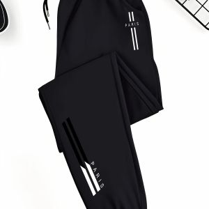 Autumn Mens Gym Training Joggers Loose Casual Elastic Drawstring Waist Polyester Slight Stretch Printed Pants With Side Pockets