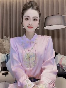 New 2025 Spring Chinese Style Fringed Button Vest Shirt Set Women Heavy Embellished Diamond Two Piece Set Fashionable Ensemble