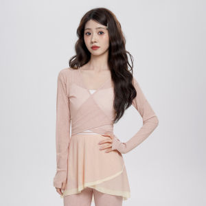 daydance | Women Girls Dance Tops Front Criss-cross Blouse Long Sleeve Gauze Dance Tops Polyester Classical Ballet Tops Yoga Shirts