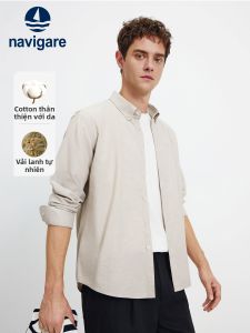 Navigare | Áo Sơ Mi Nam Dài Tay Phong Cách Thông Thường Vải Cotton-Linen Màu Khaki