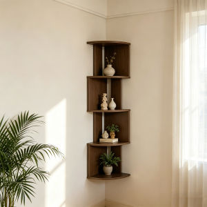 5-Tier Wall Mounted Corner Shelf Brown Floating Corner Shelves for Bedroom Living Room Bathroom Storage Organizer