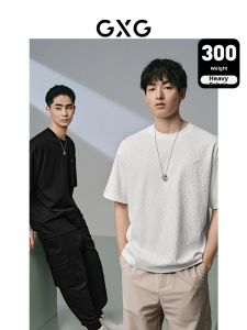 GXG | Dual Color Full Body Jacquard Casual Commute Round Neck Short Sleeve T-Shirt