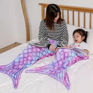 Childrens Mermaid Tail Blanket Flannel Girls Sleeping Bag Digital Print Baby Anti-Kick Quilt Four Seasons