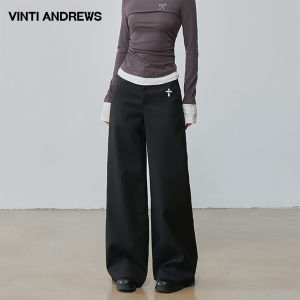 Gray Wide Leg Rivet Straight Slim Fit Draping Trousers