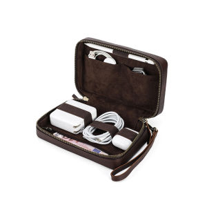 Genuine Leather Electronic Storage Bag Portable Data Cable Case Electronic Accessories Gadgets Digital Organizer Box