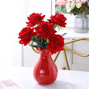 Bình Hoa Hồng Giả Màu Đỏ Trang Trí Nhà Cửa Phong Cách Châu Âu Kích Thước Lớn Nhỏ Trang Trí Bàn Ăn Phòng Khách Trang Trí Nhà Cửa