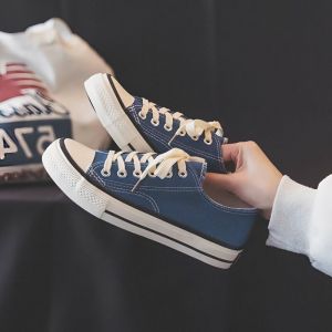 Womens Canvas Shoes Student Harajuku Versatile Retro Hong Kong Style Spring Autumn Low Top Fashionable Sneakers