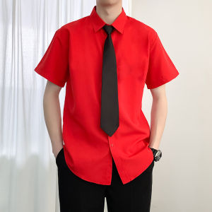 Bridesmaid Shirt Mens Short Sleeve Wedding Ceremony Red Colorful Brother Group Standard Fit Business Casual Polyester Fiber