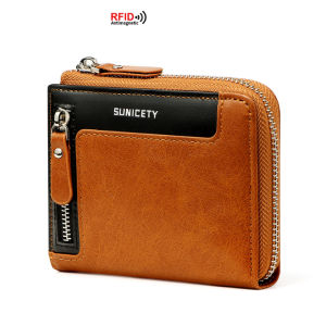 LEGILIMENS Mens Short Wallet PU Leather Zipper Wallet RFID Multi-card Function ID Card Holder