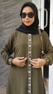 Cleya Drees Cringkel Bordir / Gamis wanita Muslimah Eyeclusive