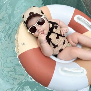 Childrens Inflatable Swimming Ring Water Play Baby Seat Cushion Striped Infant Seat Circle Suitable for 0-4 Years Old Kids