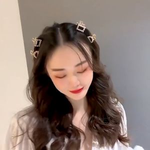 Jepitan Rambut Korea Mini Wanita Dewasa Motif Mutiara Geometric - Warna Emas 9 Model Jepitan Random